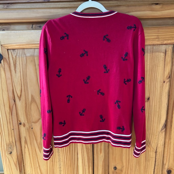 Talbots Sweater Red with Anchor Embroidery Full Zip 100% Cotton Women's Small - Picture 2 of 7